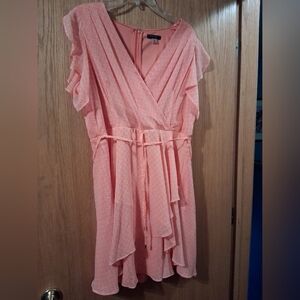 Tommy hilfiger dress Orange Semi Sheer Ruffle Belted Short Sleeve Lightweight 16